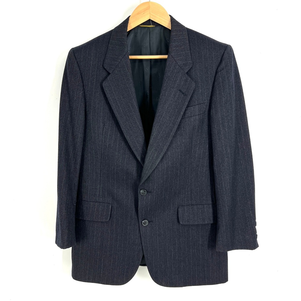 Vtg Christian Dior Grand Luxe Collection Virgin Wool Pinstripe Blazer Navy 42R